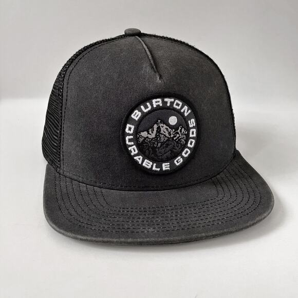 Burton Snowboards Snapback Trucker Hat Washed Black Gray Mountain Skate Mesh - Picture 1 of 6